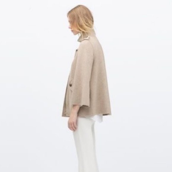 Zara Wool Blend Cape Sleeve Coat Medium - Picture 3 of 9